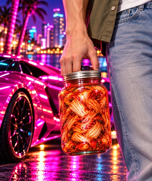 Close-up of the kimchi jar